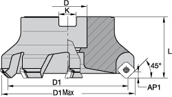 Seco 5.47" Cut Dia, 1-1/2" Arbor Hole, 0.236" Max Depth of Cut, 45° Indexable Chamfer & Angle Face Mill - 02422148