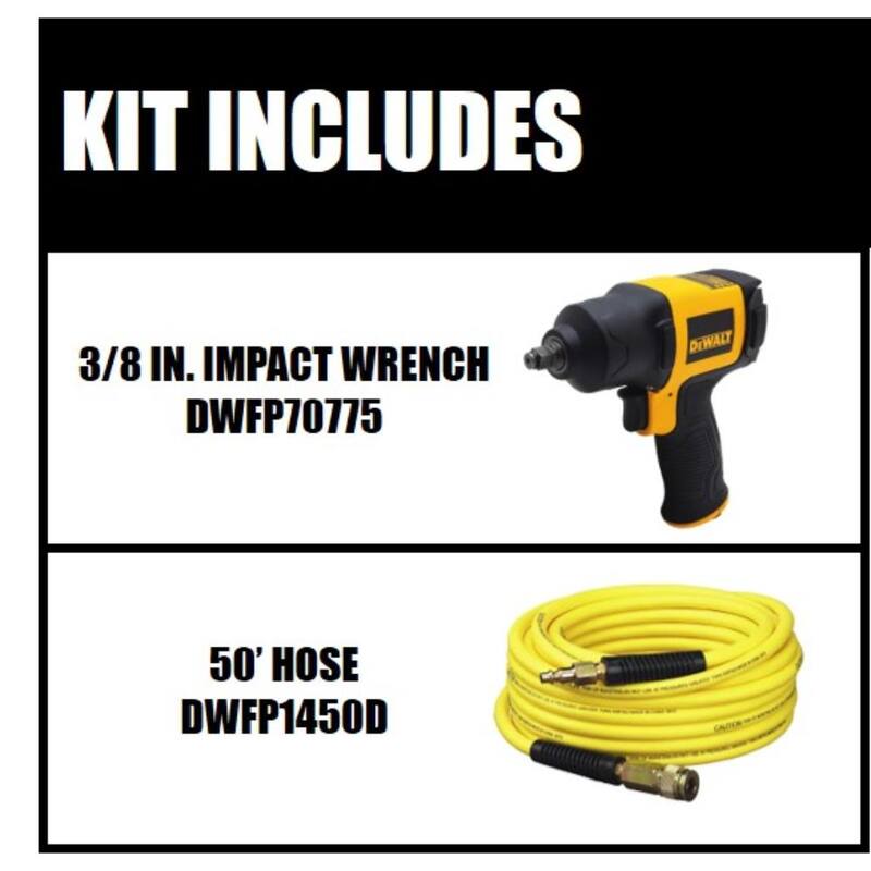 DEWALT 3/8 in. Pneumatic Impact Wrench and 50 ft. x 1/4 in. Air Hose - DWMT70775W1450D