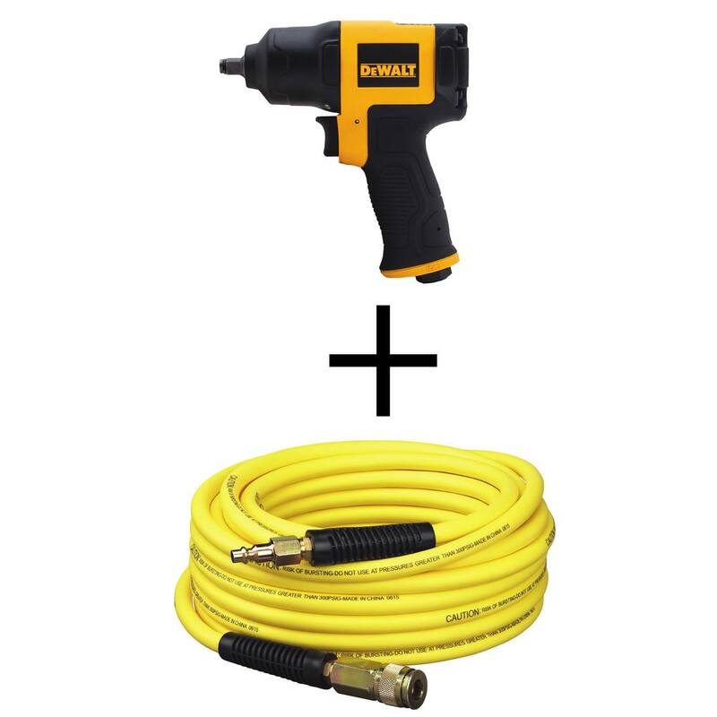 DEWALT 3/8 in. Pneumatic Impact Wrench and 50 ft. x 1/4 in. Air Hose - DWMT70775W1450D