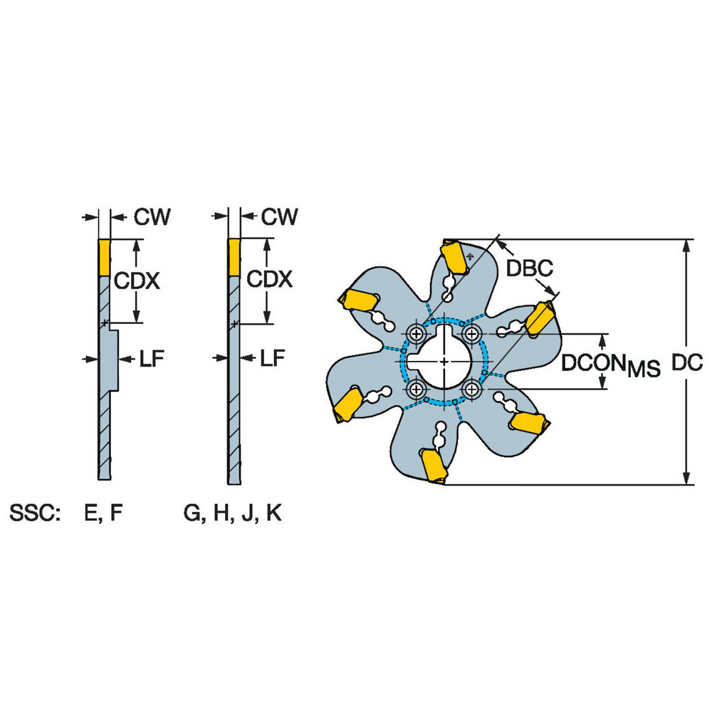 Sandvik Coromant Indexable Slotting Cutter: 4.00 mm Cutting Width, 100.00 mm Cutter Dia, Arbor Connection, 30.00 mm Depth of Cut, 30.00 mm Depth of Cut, 22.00 mm Shank Dia, Right Hand - 6657457