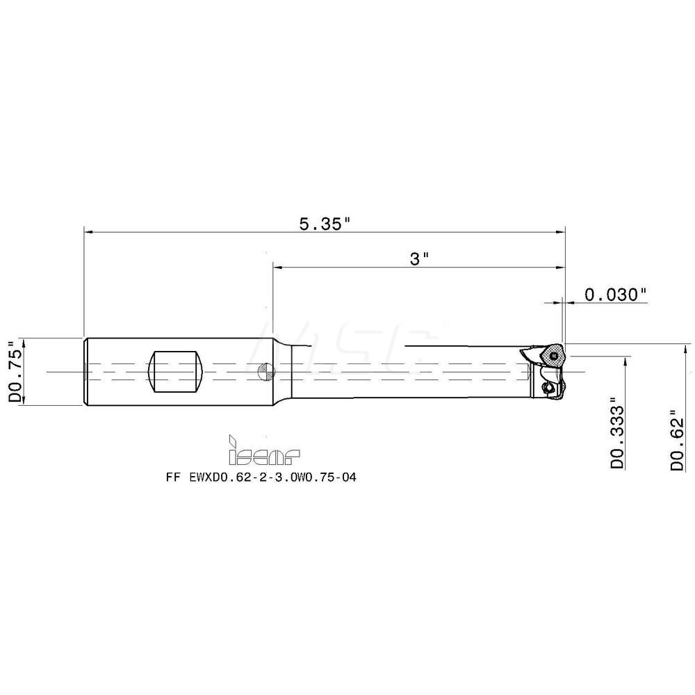 Iscar Indexable High-Feed End Mill: FFEWXD0.6223.0W0.7504, 5/8" Cut Dia, 3/4" Shank Dia, Weldon Flat Shank - 3105629