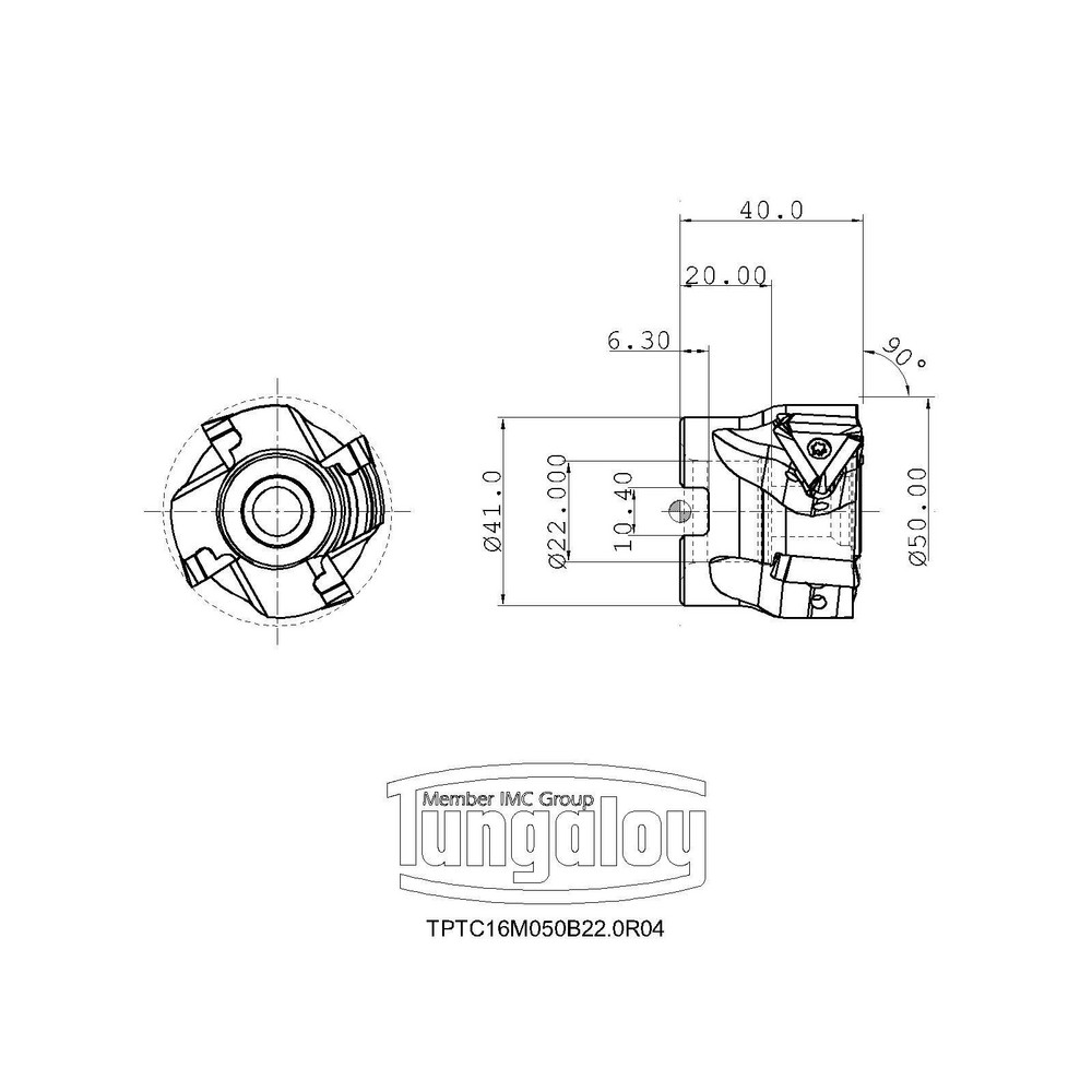 Tungaloy 50mm Cut Dia, 22mm Arbor Hole Dia, 16mm Max Depth, Indexable Square-Shoulder Face Mill - 6735574