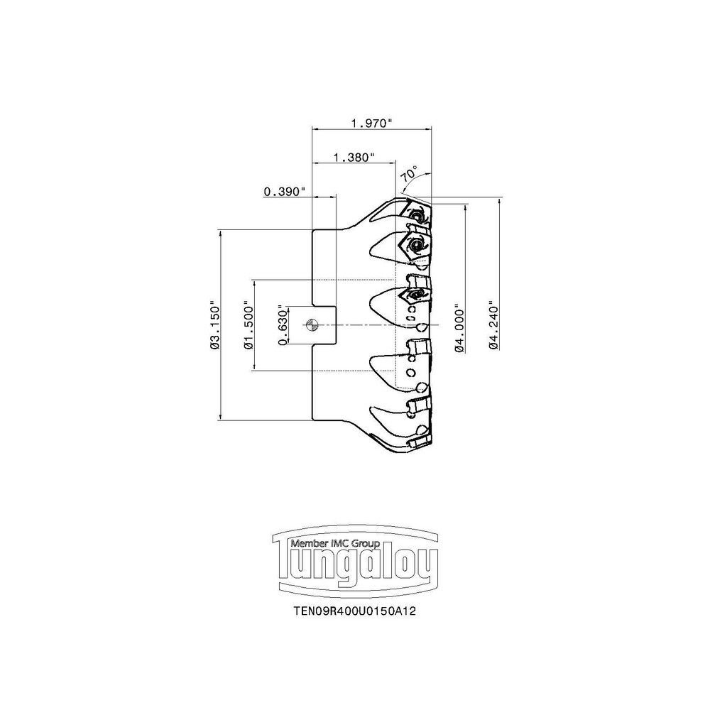 Tungaloy 4" Cut Dia, 1-1/2" Arbor Hole Dia, Indexable Square-Shoulder Face Mill - 6892222