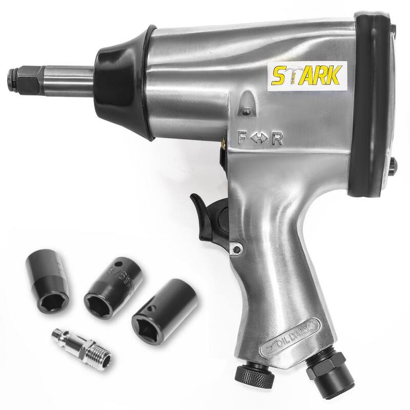 STARK USA 1/2 in. Drive Air Impact Wrench Gun Extended Anvil with 3 Socket Set - 40501-H1