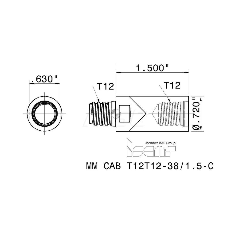 Iscar T12 Connection to Tip, T12 Connection to Shank, Milling Tip Insert Threaded Extension - 3199254