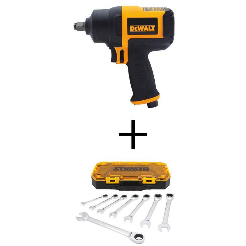 DEWALT 1/2 in. Heavy-Duty Pneumatic Impact Wrench and Ratcheting SAE Combination Wrench Set (8-Piece) - DWMT70773W74733