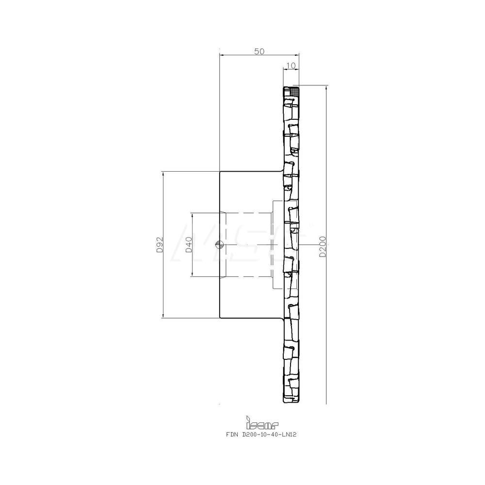 Iscar Indexable Slotting Cutter: 12.00 mm Cutting Width, 200.00 mm Cutter Dia, Shell Mount C Connection, 51.50 mm Depth of Cut, 51.50 mm Depth of Cut, 40.00 mm Shank Dia - 3102450