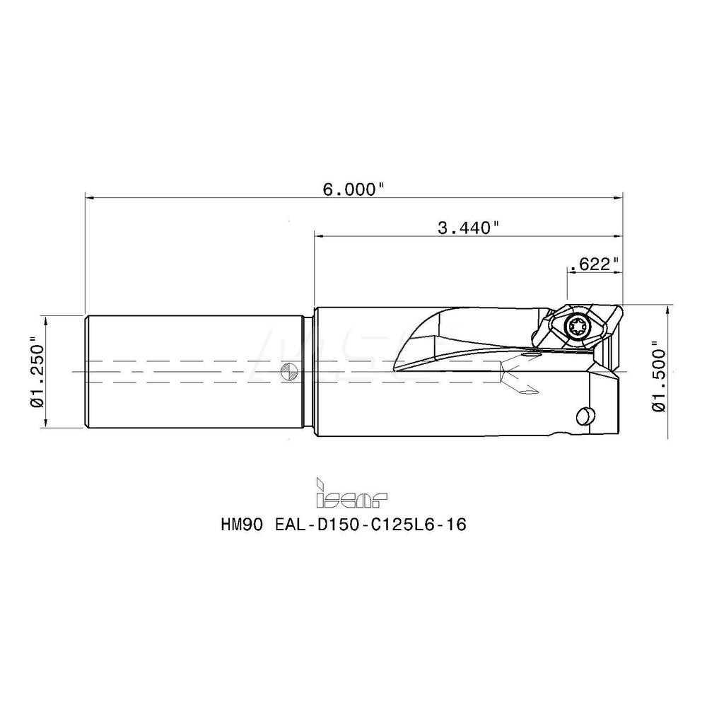Iscar Indexable Square-Shoulder End Mill: HM90EALD150C125L616, 1-1/2" Cut Dia, 0.622" Max Depth of Cut, 1-1/4" Dia Cylindrical Shank - 3102305