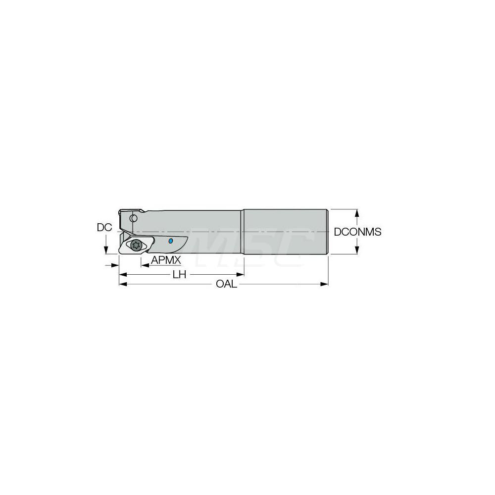 Iscar Indexable Square-Shoulder End Mill: HM90EALD150C125L616, 1-1/2" Cut Dia, 0.622" Max Depth of Cut, 1-1/4" Dia Cylindrical Shank - 3102305