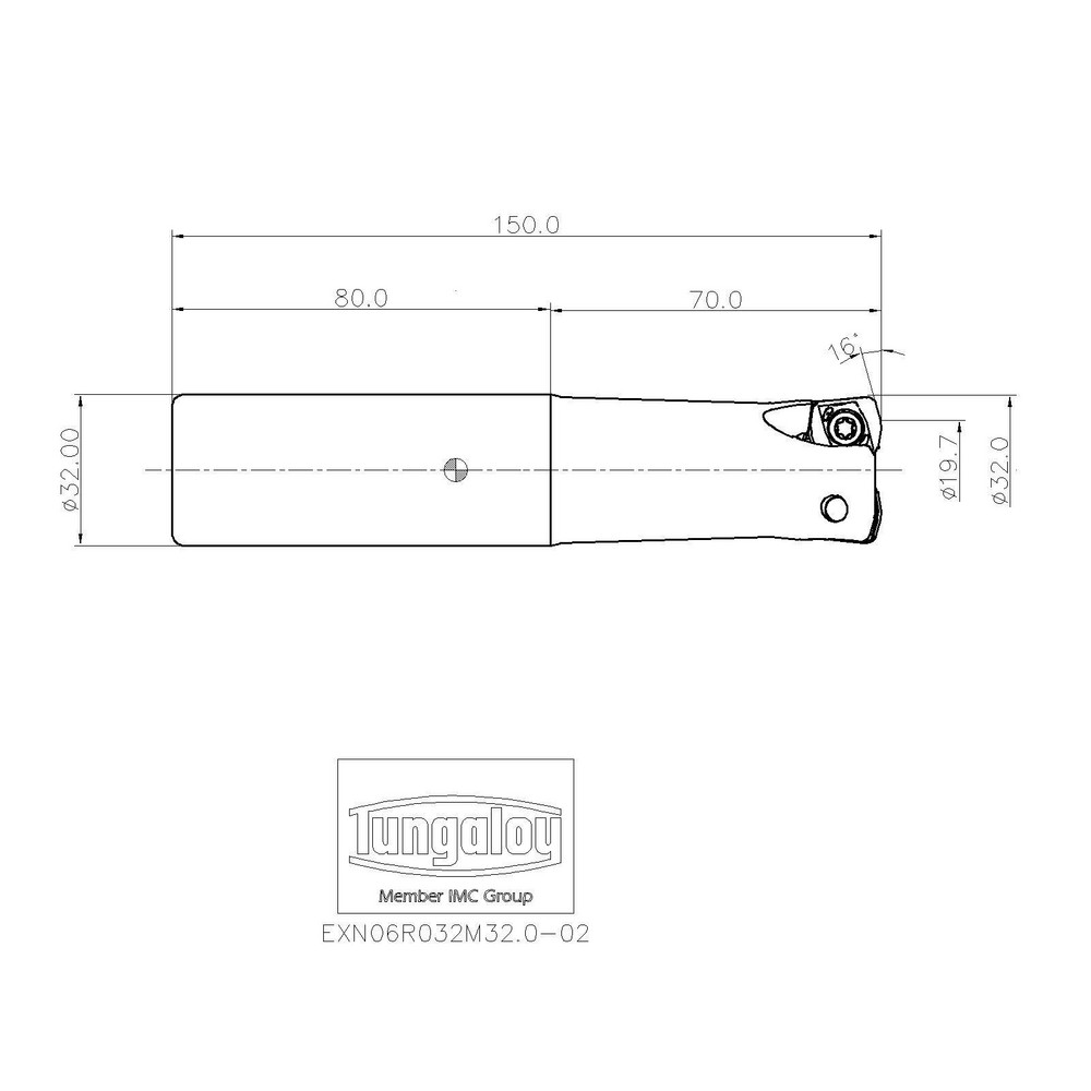 Tungaloy Indexable High-Feed End Mill: EXN06R032M32.0-02, Cylindrical Shank - 6872303