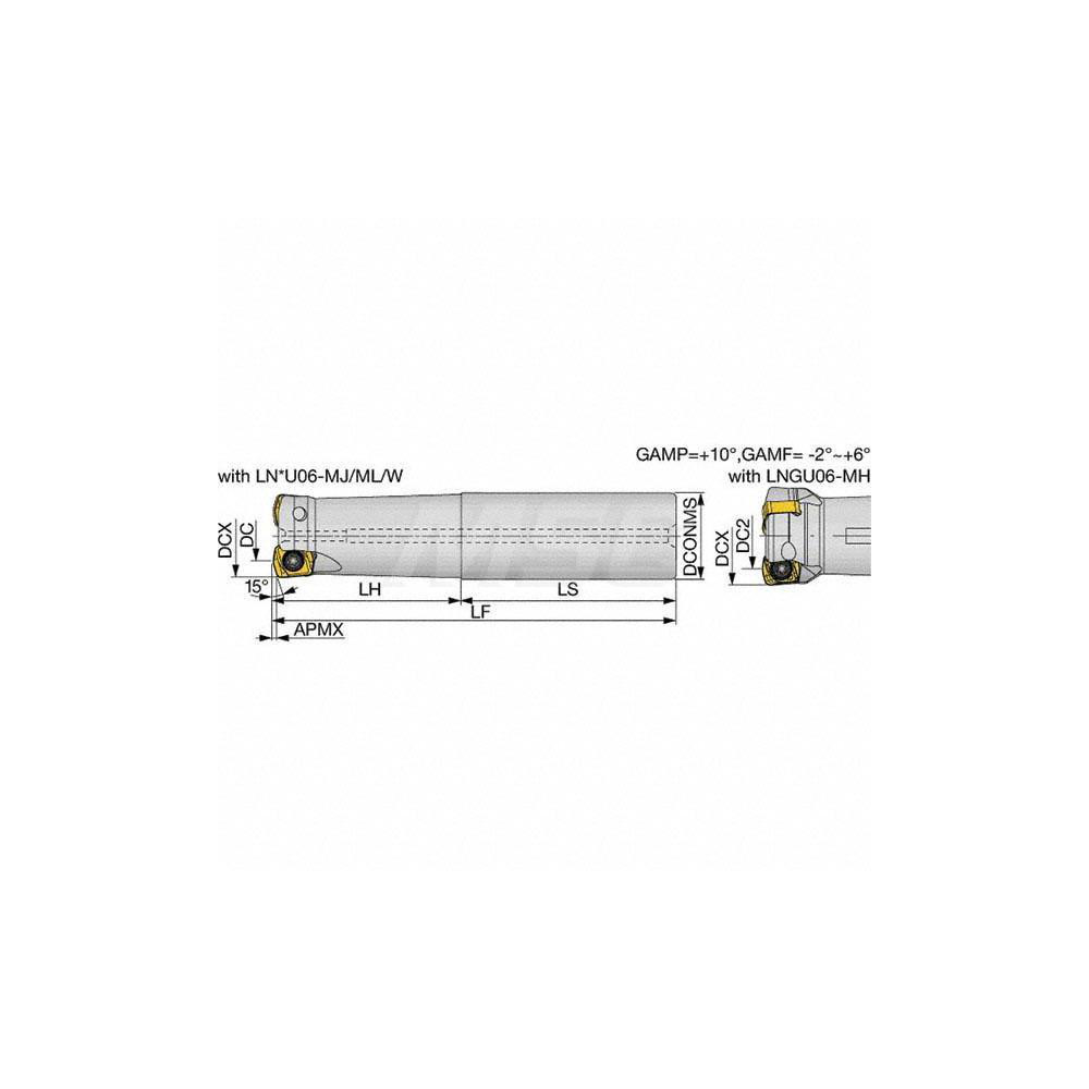 Tungaloy Indexable High-Feed End Mill: EXN06R032M32.0-02, Cylindrical Shank - 6872303