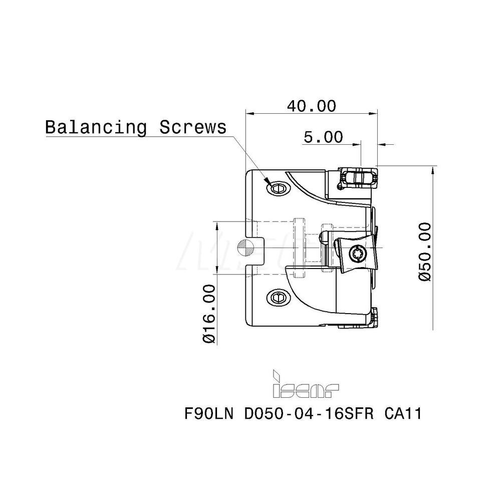Iscar 50mm Cut Dia, 16mm Arbor Hole Dia, 5mm Max Depth, Indexable Square-Shoulder Face Mill - 3105801