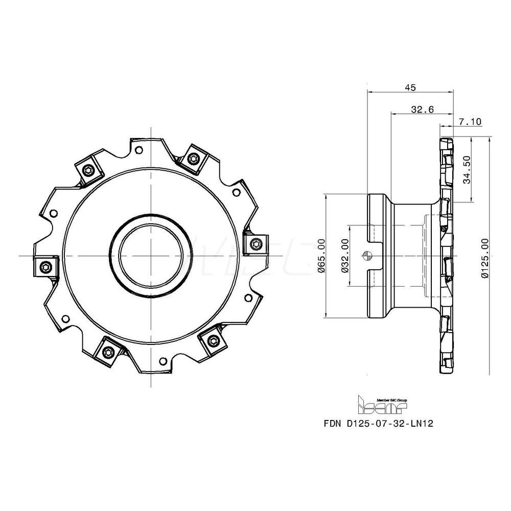 Iscar Indexable Slotting Cutter: 8.50 mm Cutting Width, 125.00 mm Cutter Dia, Shell Mount B Connection, 34.50 mm Depth of Cut, 34.50 mm Depth of Cut, 32.00 mm Shank Dia - 3102984