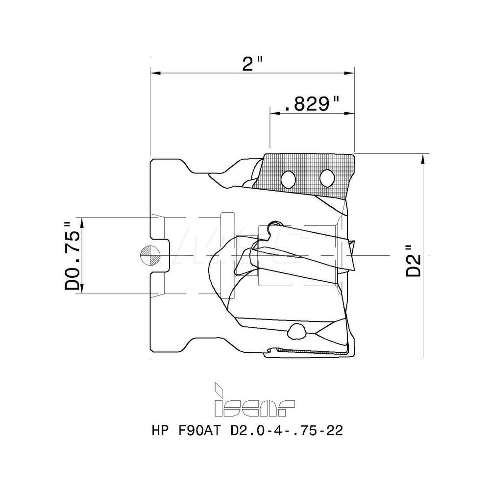 Iscar 2" Cut Dia, 3/4" Arbor Hole Dia, 0.827" Max Depth, Indexable Square-Shoulder Face Mill - 3103492