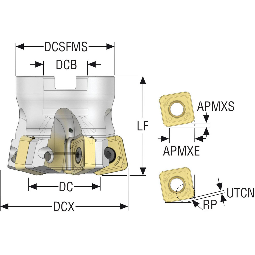 Seco Indexable High-Feed Face Mill: 2.85 to 4" Cut Dia, 1.5" Arbor Hole - 10097588