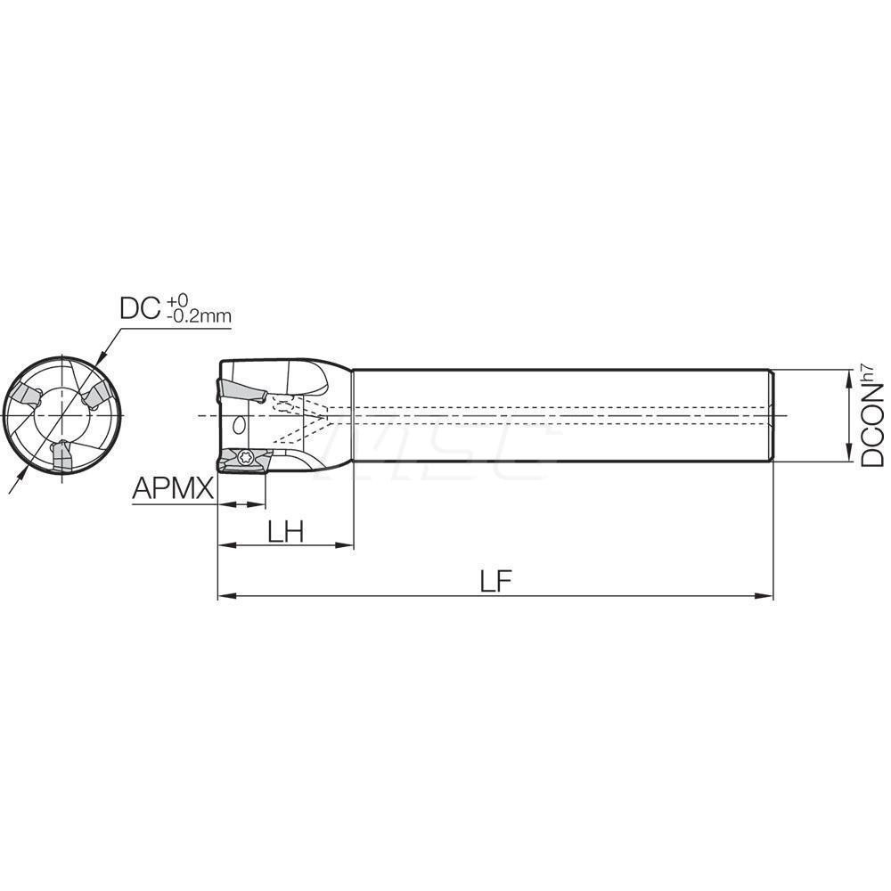 Kyocera Indexable Square-Shoulder End Mill: MEC24S2011T, 24 mm Cut Dia, 10 mm Max Depth of Cut, 20 mm Dia Cylindrical Shank - THN03179