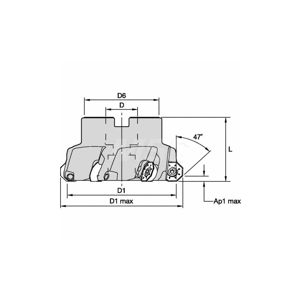 Kennametal 4" Cut Dia, 1-1/4" Arbor Hole, 3.5mm Max Depth of Cut, 43° Indexable Chamfer & Angle Face Mill - 3093637