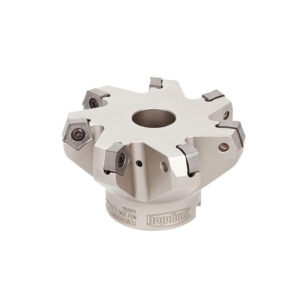 Tungaloy Indexable Chamfer & Angle Face Mills; Minimum Cutting Dia (mm): 100.00; Maximum Cutting Dia (mm): 106.00; Maximum Depth of Cut (mm): 6.40; Arbor Hole Dia (mm): 32.00; Lead Angle: 70; Compatible Insert Size Code: PNMU0905GNEN-MJ; Cutter Style: TEN; Cutting Direction: Right Hand - 6892193