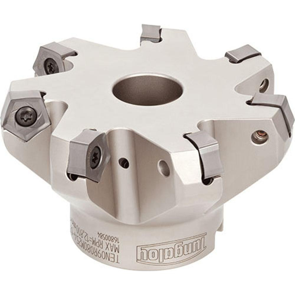 Tungaloy Indexable Chamfer & Angle Face Mills; Minimum Cutting Dia (mm): 100.00; Maximum Cutting Dia (mm): 106.00; Maximum Depth of Cut (mm): 6.40; Arbor Hole Dia (mm): 32.00; Lead Angle: 70; Compatible Insert Size Code: PNMU0905GNEN-MJ; Cutter Style: TEN; Cutting Direction: Right Hand - 6892193
