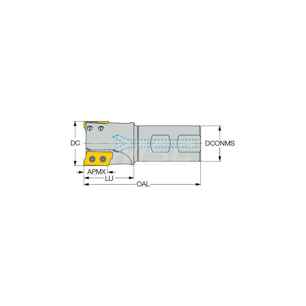 Iscar Indexable Square-Shoulder End Mill: HPE90ATD1.503W1.2519, 1-1/2" Cut Dia, 0.709" Max Depth of Cut, 1-1/4" Dia Weldon Flat Shank - 3104318