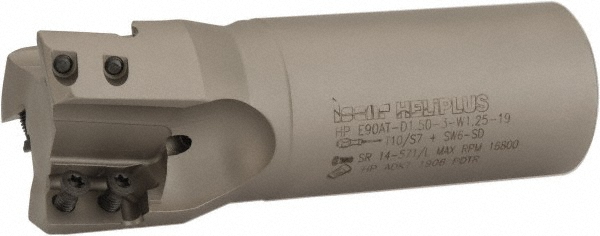 Iscar Indexable Square-Shoulder End Mill: HPE90ATD1.503W1.2519, 1-1/2" Cut Dia, 0.709" Max Depth of Cut, 1-1/4" Dia Weldon Flat Shank - 3104318