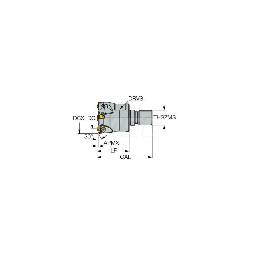 Iscar 30° Lead Angle, 0.6102" to 0.9843" Cut Dia, Indexable & Chamfer End Mill - 3106352