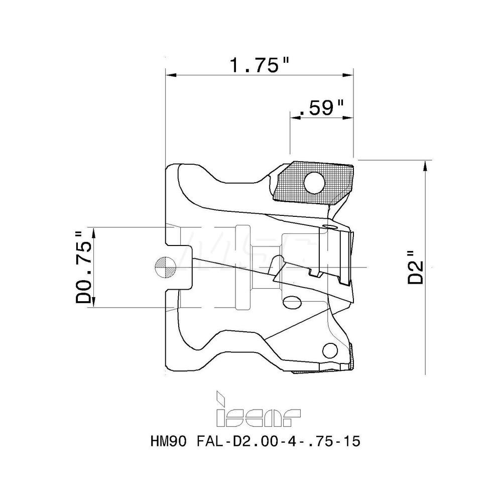 Iscar 2" Cut Dia, 3/4" Arbor Hole Dia, 0.531" Max Depth, Indexable Square-Shoulder Face Mill - 3105021
