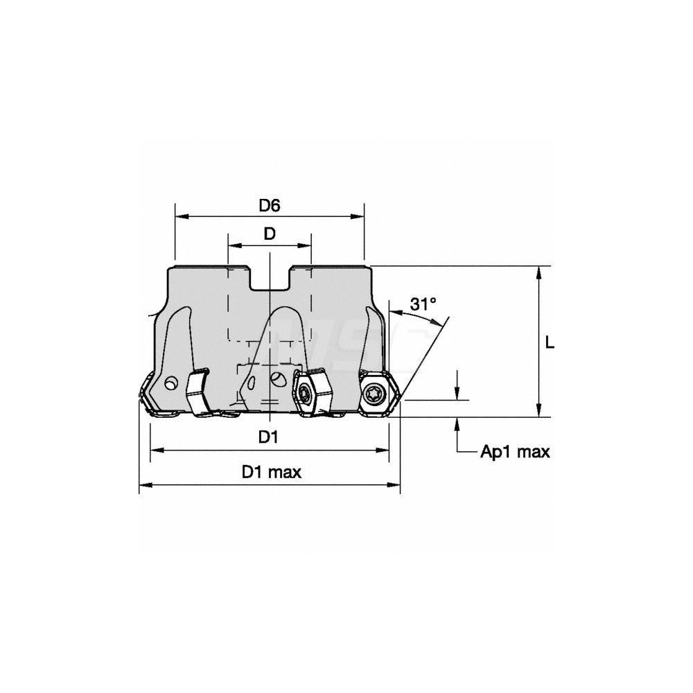 Kennametal 5" Cut Dia, 1-1/2" Arbor Hole, 4.45mm Max Depth of Cut, 30° Indexable Chamfer & Angle Face Mill - 4136399