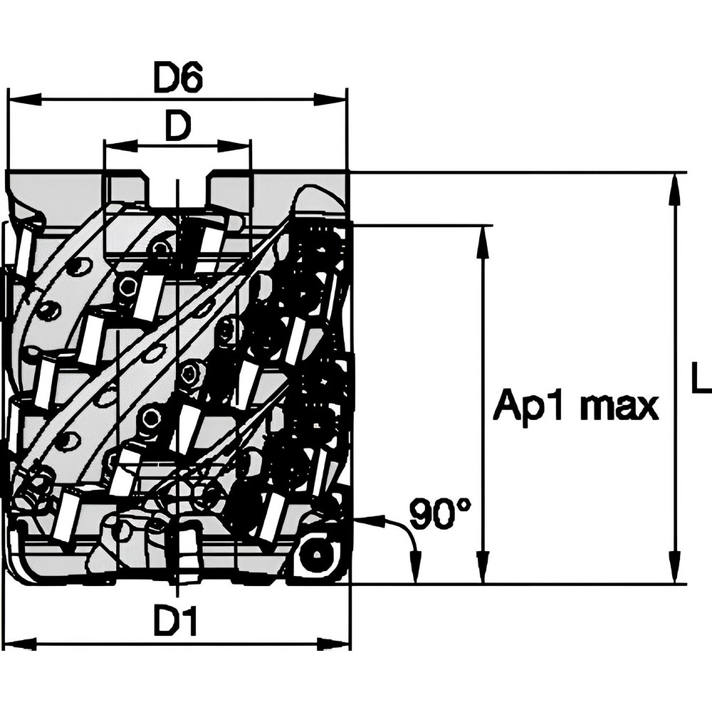 Kennametal 2" Cut Dia, 3/4" Arbor Hole Dia, 3.0346" Max Depth, Indexable Square-Shoulder Face Mill - 6366565