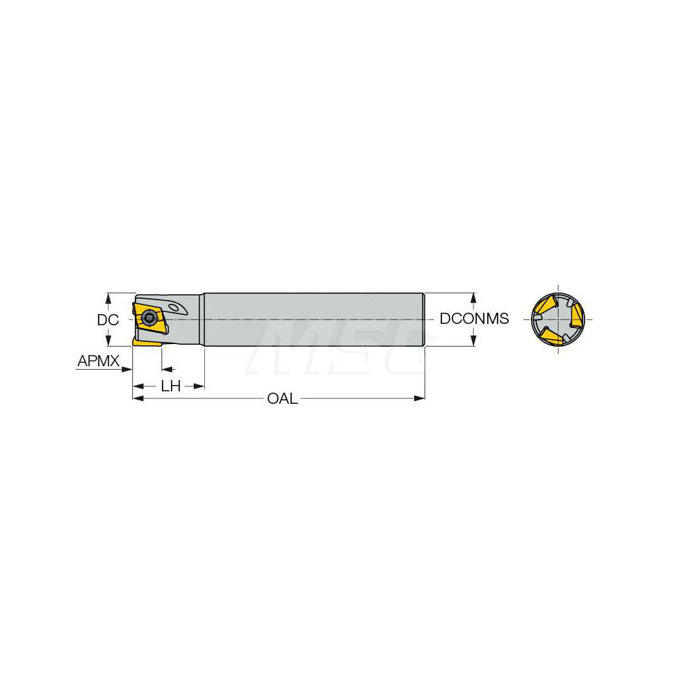 Iscar Indexable Square-Shoulder End Mill: T290ELND1.03W1.010XL, 1" Cut Dia, 0.394" Max Depth of Cut, 1" Dia Weldon Flat Shank - 3105341