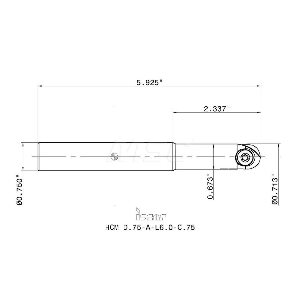 Iscar Indexable Ball Nose End Mill: 3/4" Cut Dia, 6" OAL - 3103605