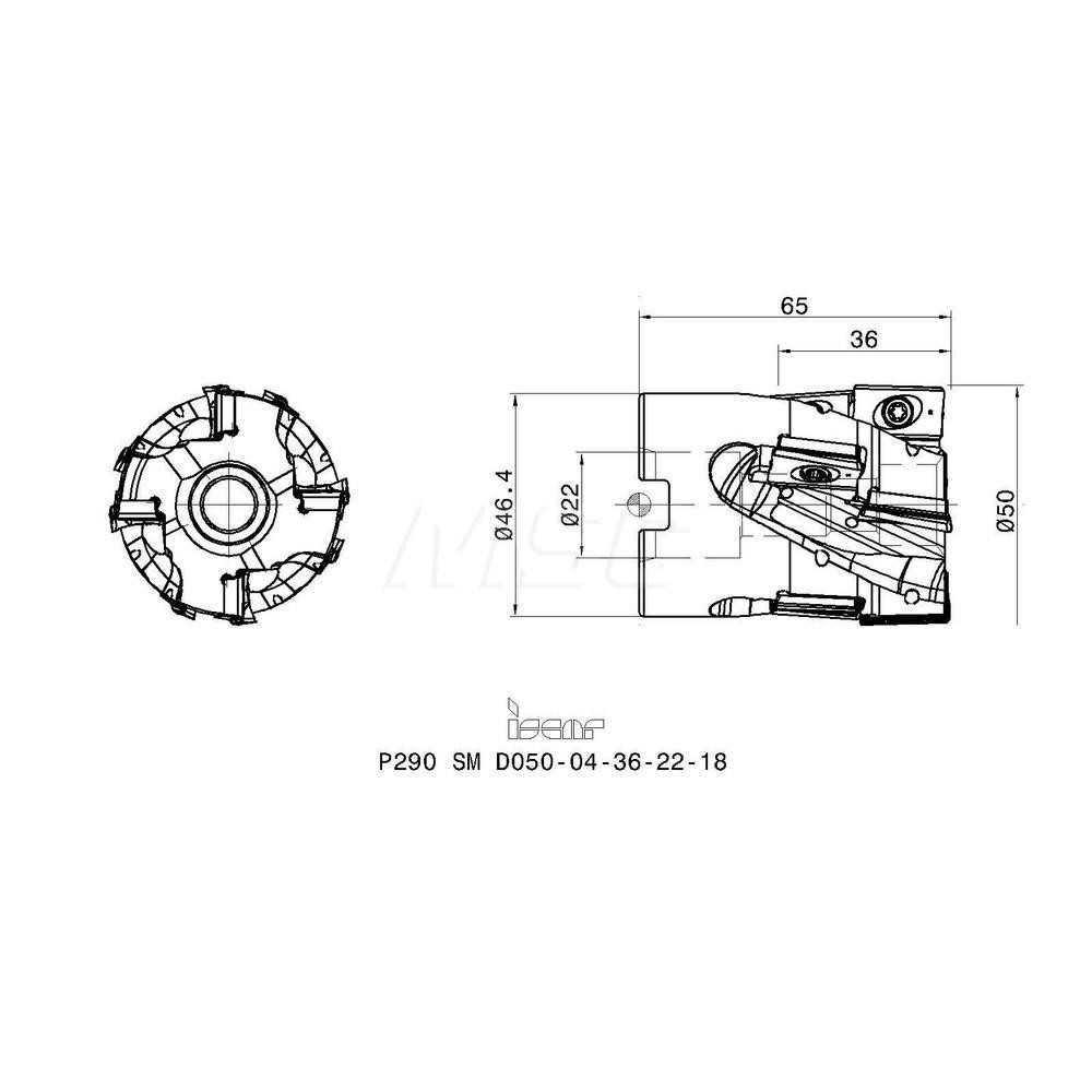 Iscar 50mm Cut Dia, 22mm Arbor Hole Dia, 36mm Max Depth, Indexable Square-Shoulder Face Mill - 3110782