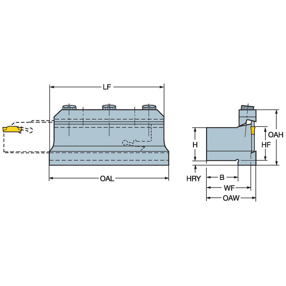 Sandvik Coromant Tool Block Style 151.20, 31.75mm Blade Height, 6.2988" OAL, 3-1/4" OAH, Indexable Cutoff Blade Tool Block - 5757011
