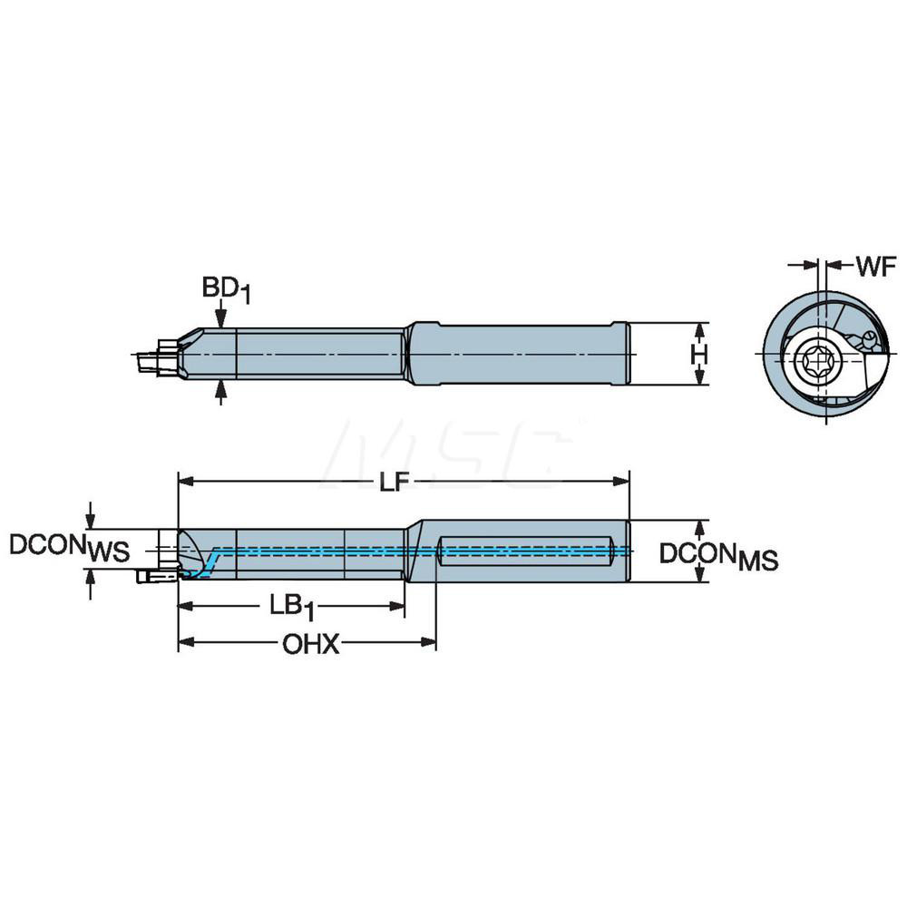 Sandvik Coromant Indexable Boring Bar: MB-E0500-19-07, 1/2" Min Bore, 1/2" Shank Dia, Solid Carbide - 5735524