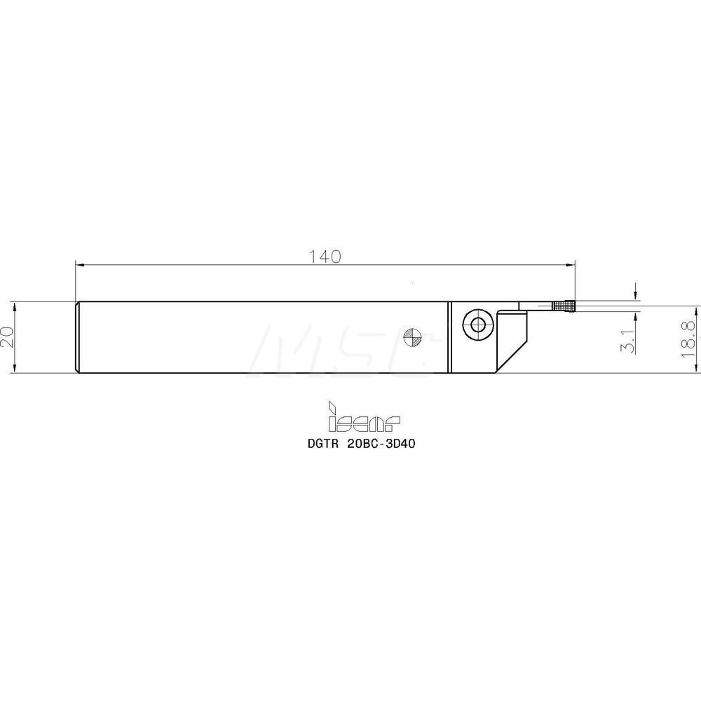 Iscar Indexable Grooving-Cutoff Toolholder: DGTR20BC3D40, 3 to 3.18 mm Groove Width, 20 mm Max Depth of Cut, Right Hand - 2301771