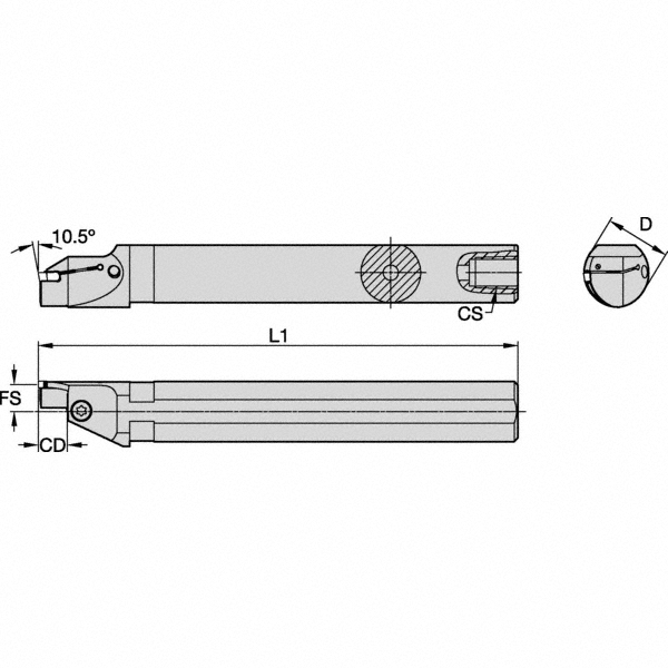 Kennametal Indexable Boring Bar: A16REVSAR0312I030035, 30 mm Min Bore Dia, Right Hand Cut, 1" Shank Dia, 90 ° Lead Angle, Steel - 6116534