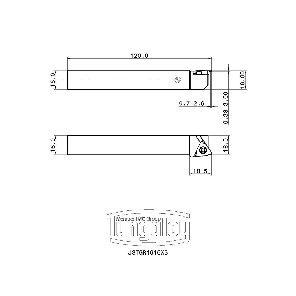 Tungaloy Indexable Grooving Toolholder: JSTGR1616X3, External, Right Hand - 6734000
