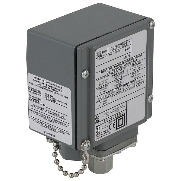 Interruptor de presión Telemecanique Sensors, (1) Puerto, 1/4-18 en FNPT, SPDT, 5 a 250 psi, Acción Estándar - 9012GDW6