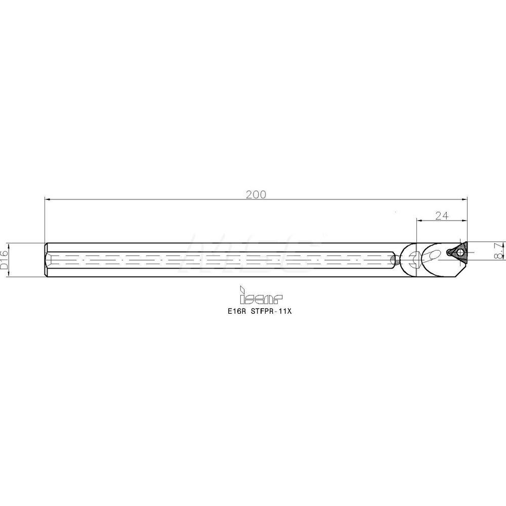 Iscar Indexable Boring Bar: E16R STFPR-11X, 17.30 mm Min Bore, Right Hand, 16.00 mm Shank Dia, 91 deg Lead, Solid Carbide - 3601995