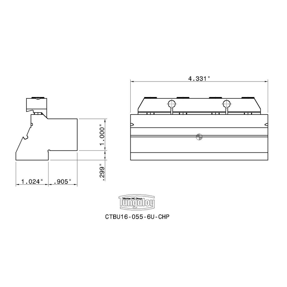 Tungaloy Tool Block Style CTBU-CHP, 4.331" OAL, Indexable Cutoff Blade Tool Block - 6734892