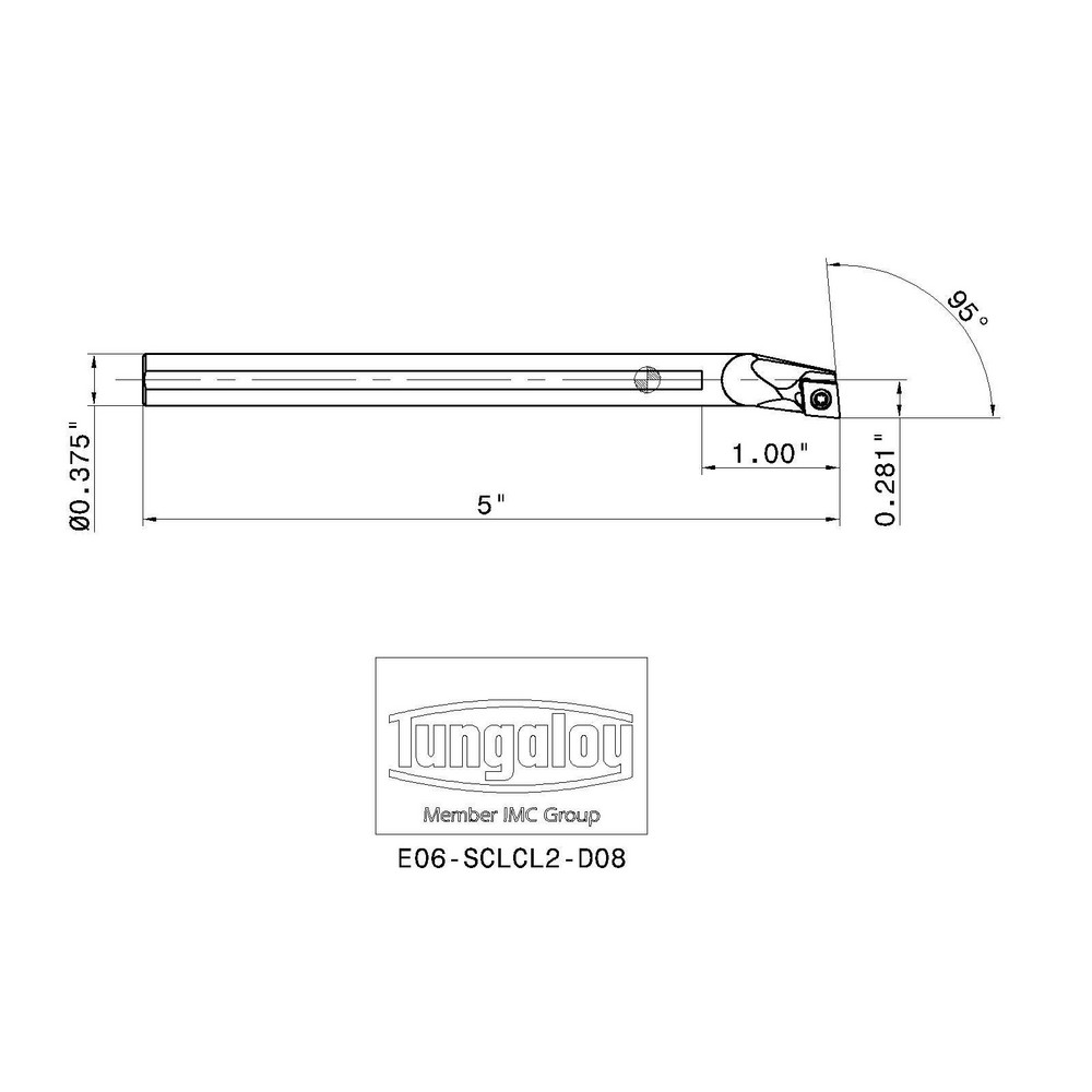 Tungaloy Indexable Boring Bar: E08-SDXXR2-D11, 0.6880" Min Bore, Right Hand, 100 deg Lead, Solid Carbide - 6990721