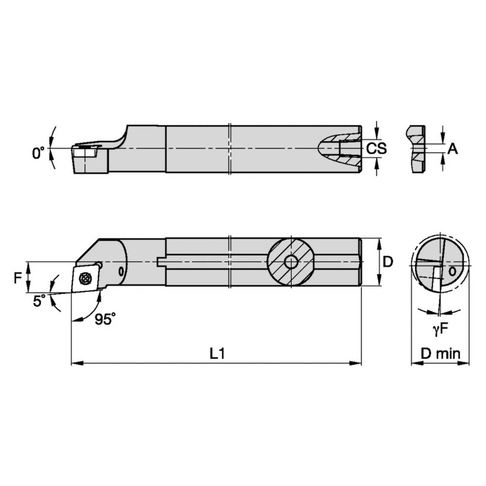 Kennametal Indexable Boring Bar: A10STUNR2, 19.56 mm Min Bore, Right Hand, 15.88 mm Shank Dia, -3 deg Lead, Steel - 1094741