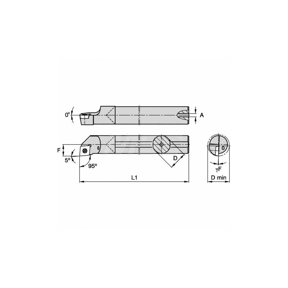 Kennametal Indexable Boring Bar: E10SCLPR2 KWH, 19.56 mm Min Bore, Right Hand, 15.88 mm Shank Dia, -5 deg Lead, Solid Carbide - 1152728