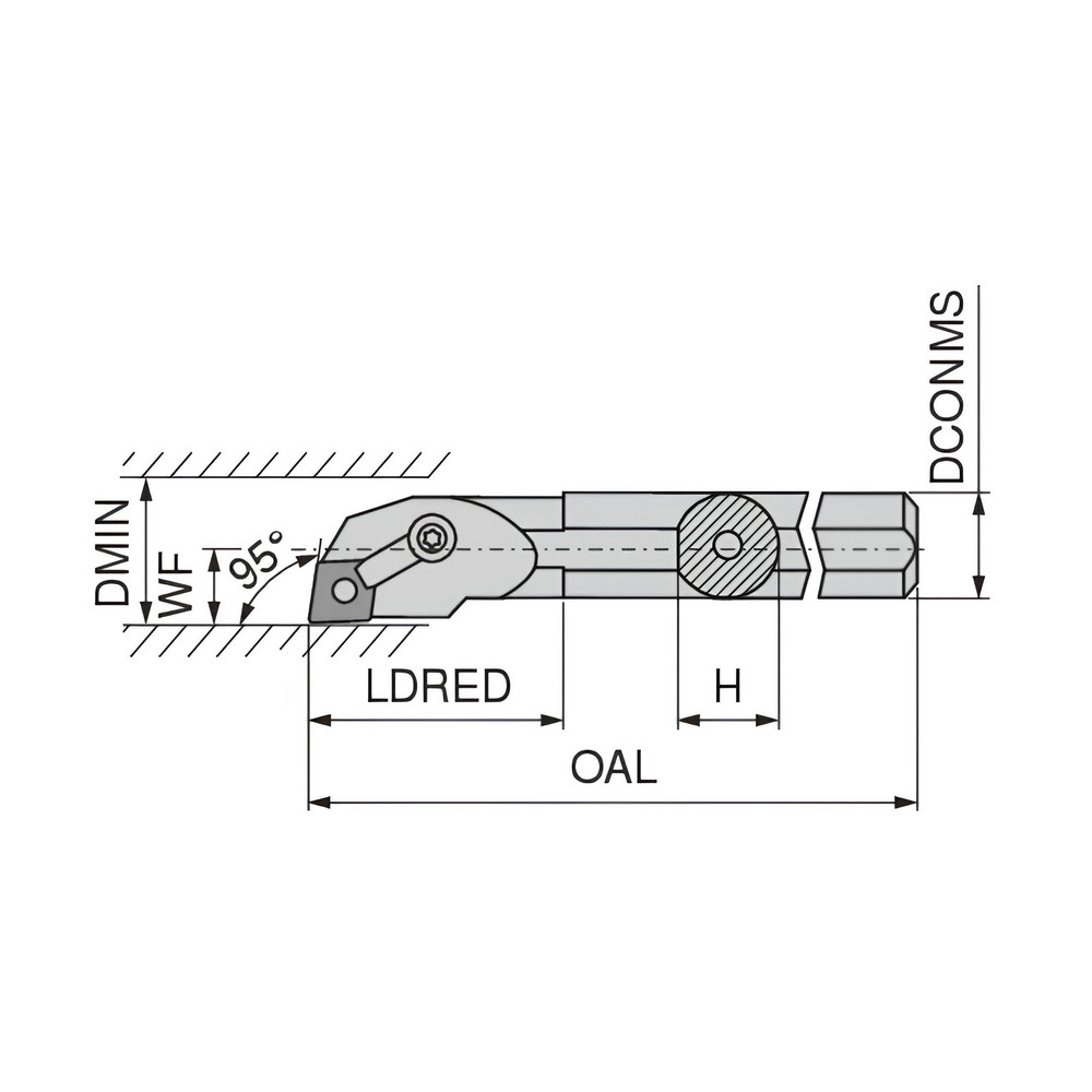Ceratizit Indexable Boring Bar: S24U MCLNR 4, 1.7800" Min Bore, 95 deg Lead, Steel - 7870442434