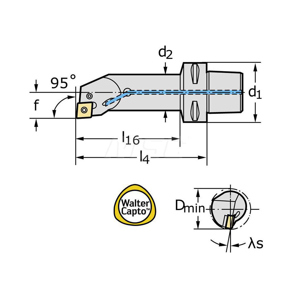 Walter Indexable Boring Bar: C5-PCLNR-22110-12, 40.00 mm Min Bore, 50.00 mm Shank Dia, 0 deg Lead, Steel - 5011694