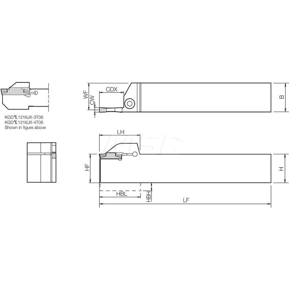 Kyocera Indexable Grooving Toolholder: KGDR122T17, External, Right Hand - THT05080