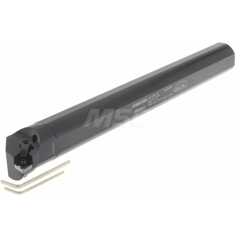 Hertel Indexable Boring Bar: A24MCLNR4 1-1/2", 1.7600" Min Bore, Right Hand, -5 deg Lead, Steel - 7000008