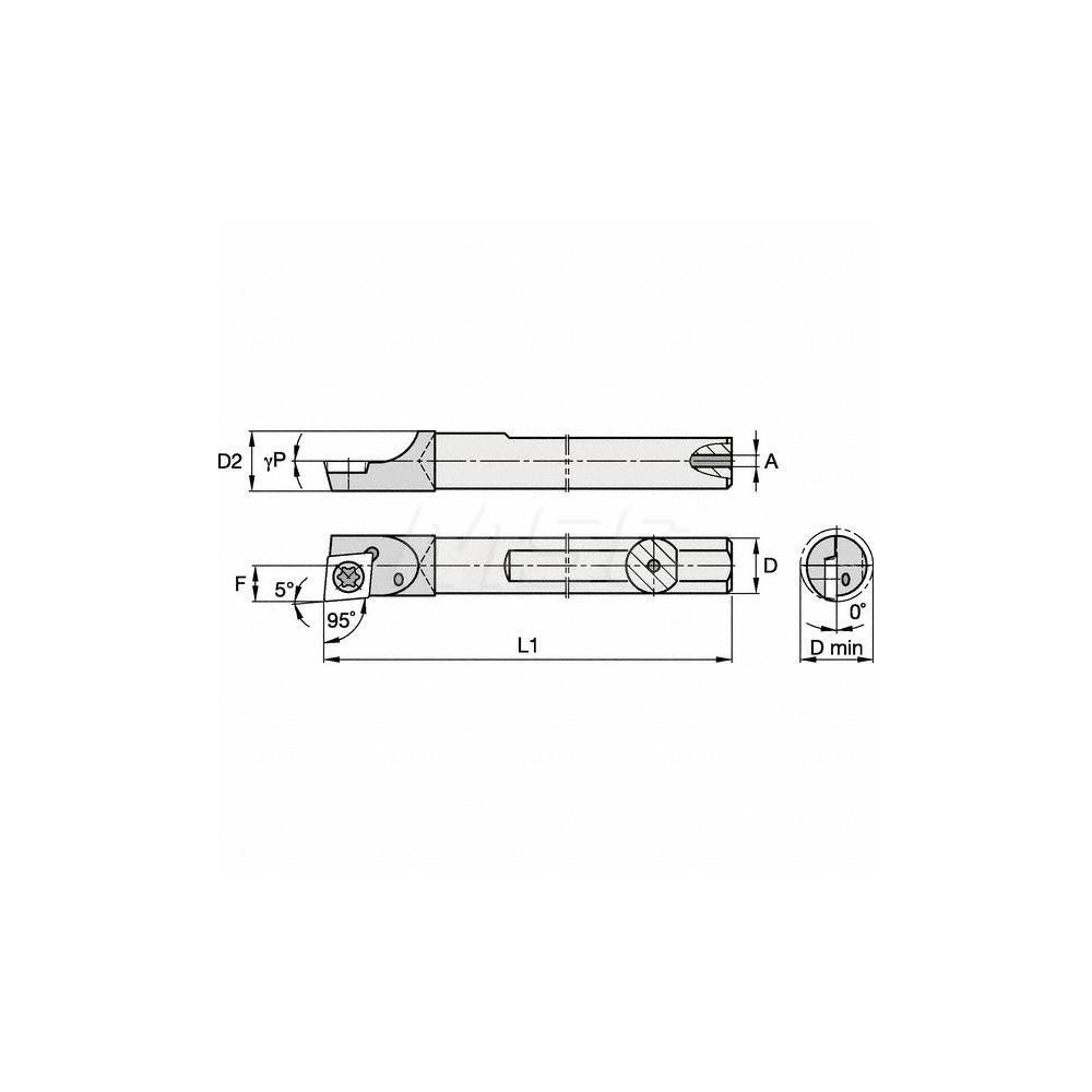 Kennametal Indexable Boring Bar: E05MSCLDRS4, 5.90 mm Min Bore, Right Hand, 5.00 mm Shank Dia, 5 deg Lead, Solid Carbide - 1930358