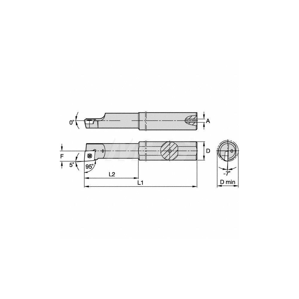 Kennametal Indexable Boring Bar: A0506SCLPR18, 10.54 mm Min Bore, Right Hand, 9.53 mm Shank Dia, -5 deg Lead, Steel - 1094667