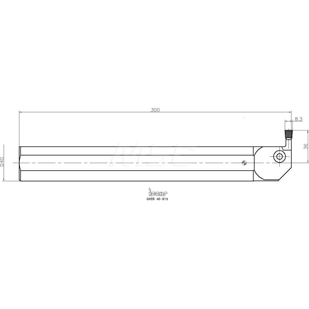 Iscar Indexable Boring Bar: GHIR 40-815, 64 mm Min Bore Dia, Right Hand Cut, 40 mm Shank Dia - 2800600